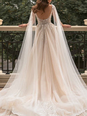 A-Line/Princess V-Neck Floor-Length Wedding Dress With Split Side Sexy