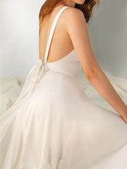 A-Line/Princess V Neck Floor-Length Wedding Dress With Bow & Split Side Sexy