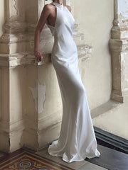 Trumpet/Mermaid Halter Floor-Length Wedding Dress Sexy