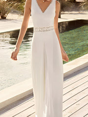 A-Line/Princess V-Neck Floor-Length Wedding Dress With Lace Sash Sexy