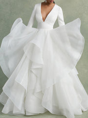 A-Line/Princess V-Neck Floor-Length Ball-Gown Wedding Dress With Ruffles Sexy