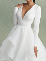 A-Line/Princess V-Neck Floor-Length Ball-Gown Wedding Dress With Ruffles Sexy