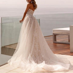 A-Line/Princess Sweetheart Sweep / Brush Train Wedding Dress For Beach Wedding Off Shoulder