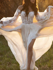 A-Line/Princess Beach Wedding Dress With Lace Insert Sexy
