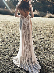 Sheath / Column Beach Wedding Dress 3/4 Length Sleeves With Appliques Sexy