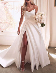 A-Line/Princess Sweetheart Wedding Dresses Court Train With Split Front Sexy