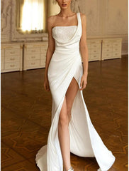 Mermaid/Trumpet Strapless Wedding Dress Sweep / Brush Train With Pleats Ruched Sexy