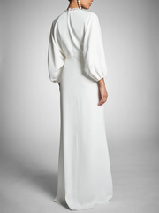 Sheath/Column Long Sleeves Plunging V Neck Floor-Length Wedding Dresses White