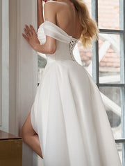 A-Line/Princess Off-The-Shoulder Tea-Length Wedding Dresses With Split Front Sexy