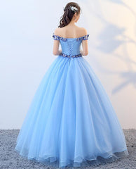 Beautiful Blue Off Shoulder Long Party Dress, Sweet 16 Dresses