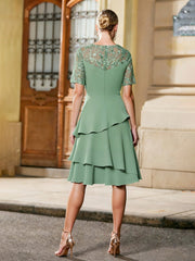 A-Line Lace Illusion Neck Knee-Length Chiffon Dress Dusty Sage