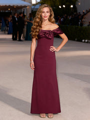 Sheath/Column Pleated Off-the-Shoulder Long Dress Burgundy