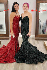 Sweetheart Gold Sequins Mermaid Long Formal Dress
