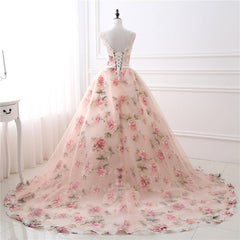 Beautiful Flowers Organza Formal Gown with Lace, Pink Sweet 16 Gown