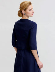 A-Line / Two Piece Jewel Neck Knee Length Chiffon / Corded Lace Mother of the Bride Dress with Sash