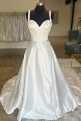 White Sweetheart Bow-Strap A-Line Long Wedding Dress Beautiful