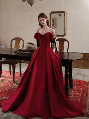 Burgundy satin long prom dress, burgundy evening dress