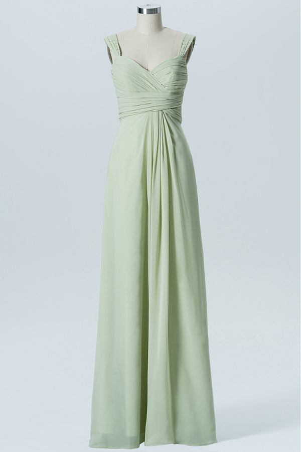 Light Sage Green Chiffon Banded Waist Bridesmaid Dress