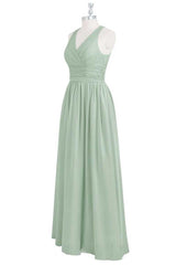Sage Green V-Neck Backless A-Line Bruidsmeisje Jurk