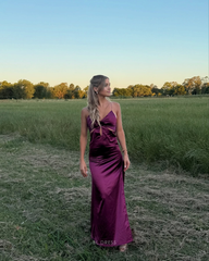 Mermaid V-Neck Lace Up Back Satin formal dresses Bridesmaid Dresses evening gown Prom Dress