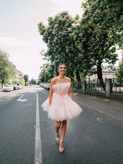 Pink tulle short prom dress pink tulle homecoming dress