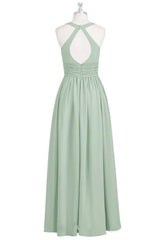 Sage Green Cutout Back Long Bridesmaid Dress