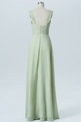 Light Sage Green Chiffon Banded Waist Bridesmaid Dress