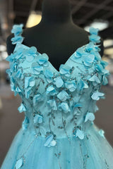 Blue 3D Floral Lace Sweetheart Backless A-Line Short Party Dress
