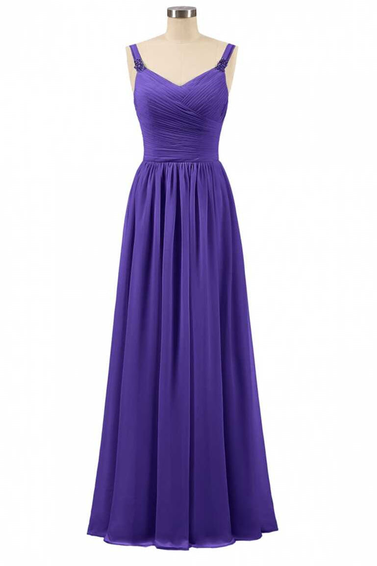 Paarse chiffon sweetheart riemen a-line bruidsmeisje jurk