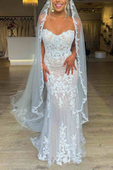 Ivory Sweetheart Lace Applique Mermaid Wedding Dress