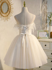 Beige tulle lace short prom dress, Beige homecoming dress