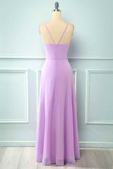 Light Purple Chiffon Straps Bridesmaid Dress