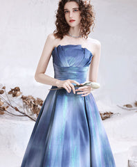 Blue satin long prom dress blue satin evening dress