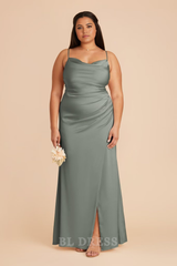 Mermaid Cowl Neck Spaghetti Straps formal dresses evening gown Bridesmaid Dresses with Slit