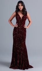 PromGirl Deep V-Neck Red Long Sequin Prom Dress