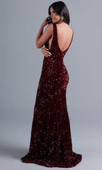 PromGirl Deep V-Neck Red Long Sequin Prom Dress
