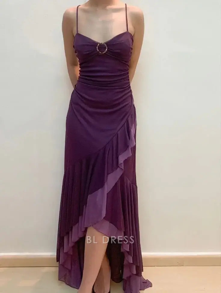 Mermaid Vintage Straps Chiffon Ruffles formal dresses Bridesmaid Dresses evening gown Prom Dress