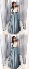 Unique lace two pieces long prom dress, lace evening dress