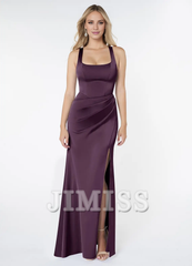 Square Neck Sleeveless Side Split and Floor length Bridesmaid Dress - Jimiss Dress