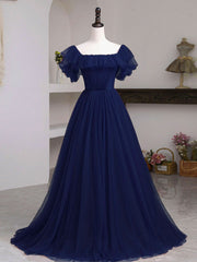 Simple burgundy tulle A line evening dress, burgundy evening dress
