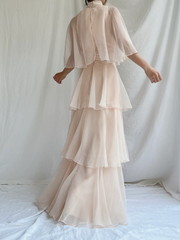 Modest High Neck A-Line Chiffon Layers Elegant Long Formal Party Dress, HZ0319