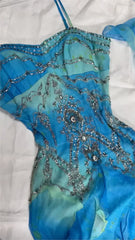 Vintage Blue Chiffon Prom Dress Sheath Ruffled Evening Dress Fairy Dress HZ1024