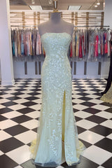 Strapless Applique Mermaid Long Formal Dress with Slit