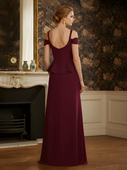 A-Line Off-the-Shoulder Chiffon Floor-Length Dress Burgundy