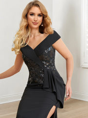 Body/pillar V-neck to ground length mother of the bride dresses