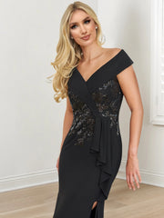 Body/pillar V-neck to ground length mother of the bride dresses