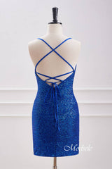 Spaghetti Straps Royal Blue Sequin Homecoming Dress