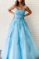 Princess Scoop Neck Lace Appliques A-line Empire-Waist Long Formal Dress
