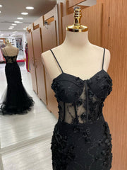 Black Mermaid Lace Long Prom Dress, Black Lace Evening Dress