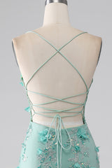 Mermaid Spaghetti Straps Long Prom Dress with Appliques Floor Length With Flowers